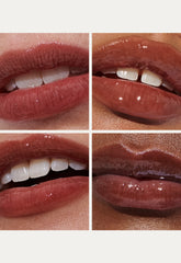 close up shot of 4 models wearing peptide lip tint - espresso